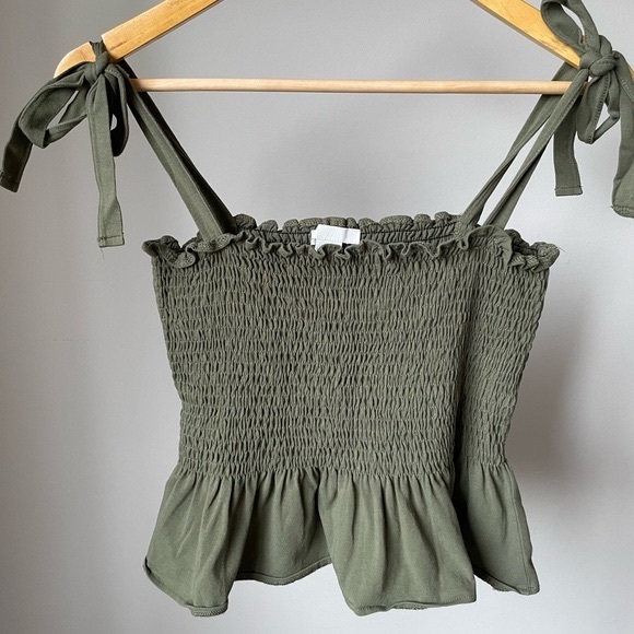 H&M Khaki Green Camisole Top with Smocking - Picture 2 of 8